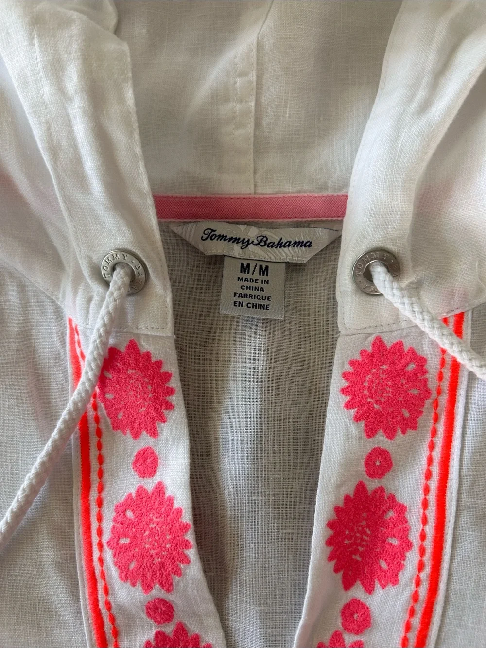 Tommy Bahama linen hooded embroidered tunic